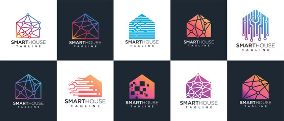 technology house logo design collection. set of vector house building technology logo templates