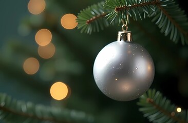 Silver shiny ball with Christmas tree ornament. Ball for the Christmas tree.