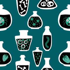 Halloween witch bottle season poison pattern for wrapping paper and fabrics