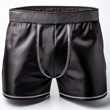 short hombre negro simil cuero  aislado sobre fondo blanco