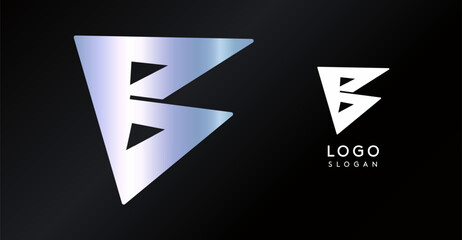 Naklejka premium Geometric triangular B letter, abstract dynamic logo, modern holographic gradient monogram for gaming, technology, urban art, innovation, streetwear brand, sci-fi cybersport. Vector illustration