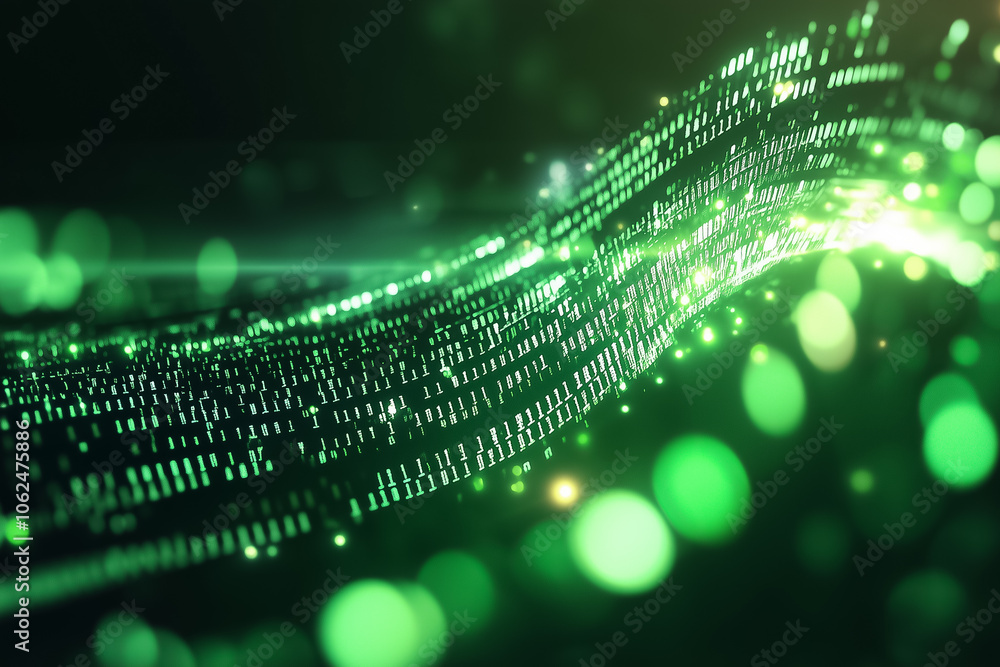 Aufkleber green binary digits ripple in a virtual landscape, evoking advanced tech and creativity