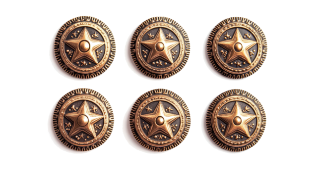 Set of Six Sheriff Star Badges Isolated on a Transparent Background Generative AI