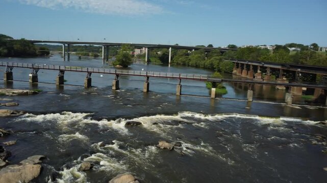 Drone Flight panning left on Potterfield Bridge Richmond VA