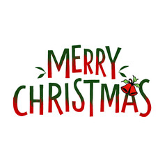 Fototapeta premium Merry Christmas lettering calligraphy logo with bells