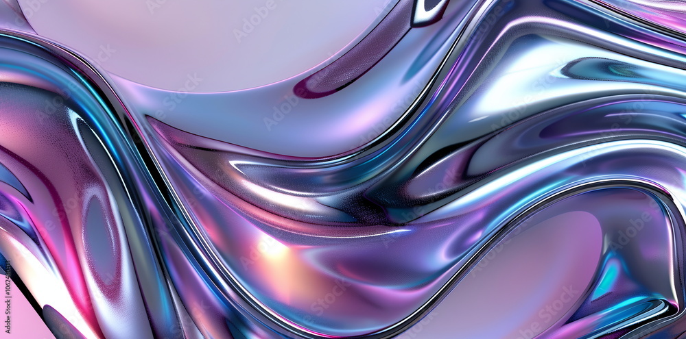Poster 3d render of colorful abstract background with shiny glass shapes, gradient, fluid and curved lines.