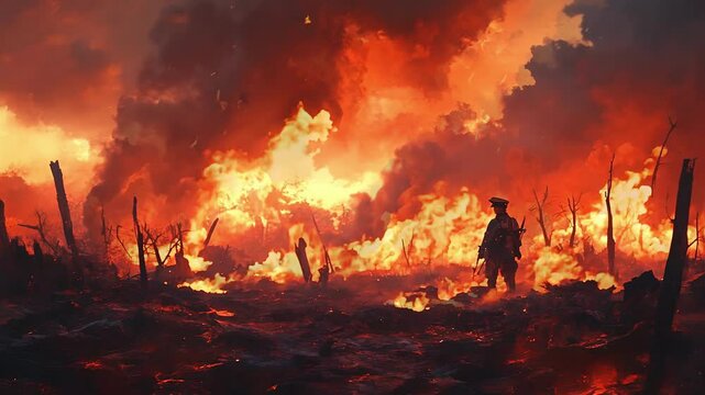 Fiery Battle Scene Seamless Loop Anime Background Video