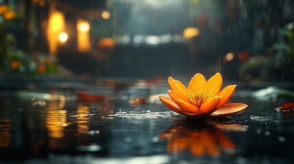 Fototapeta premium Orange water lily in serene pond.