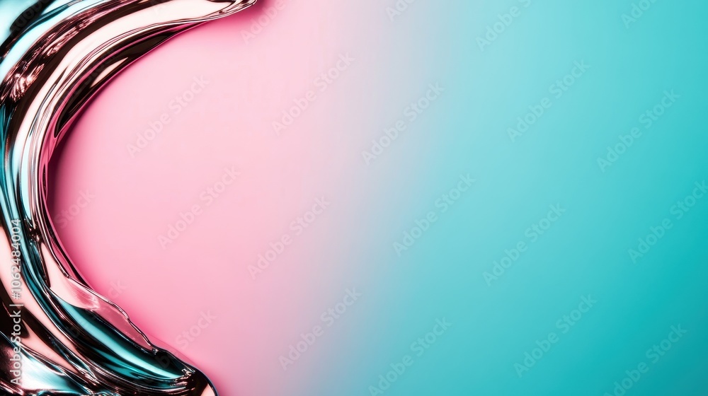 Poster a shiny, abstract liquid form flows gracefully on a vibrant gradient background transitioning from p