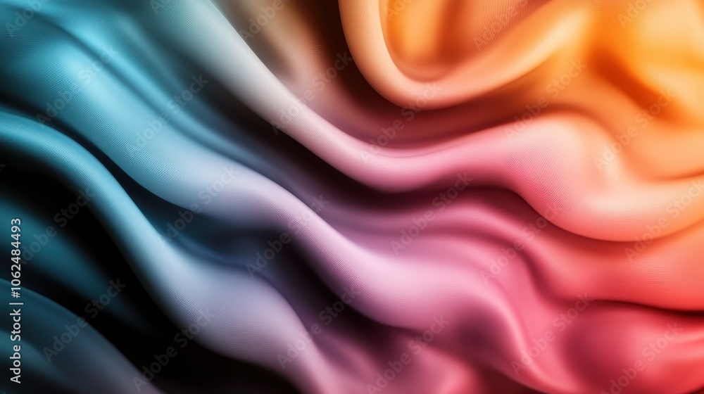 Poster an abstract image showcasing a series of smooth, colorful wave-like patterns in gradient shades of b