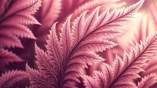 Close-up of a delicate pink fern frond with intricate patterns