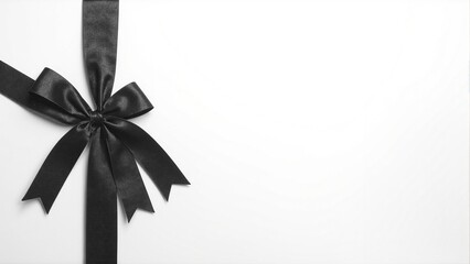 Luxurious black ribbon bow on white surface elegant contrast ideal for branding and promotions