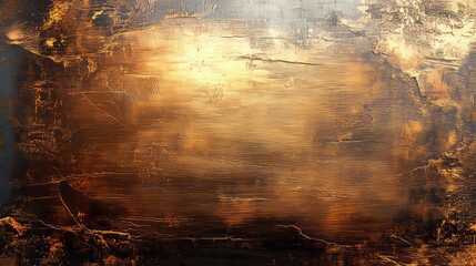 Fototapeta premium Bronze metal plate with brushed finish, wide-format steel sheet design, industrial texture with deep scratches and polished grooves, subtle reflection