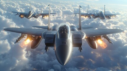 Fighter jet flying in formation with other jets