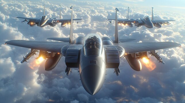 Fighter jet flying in formation with other jets