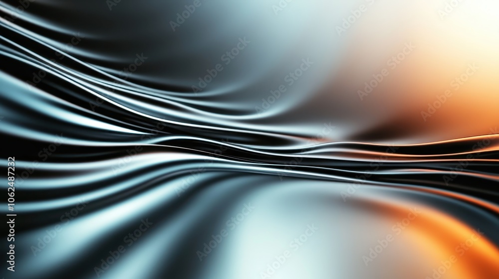 Poster an abstract image featuring smooth, metallic waves that reflect light and create a dynamic and visua