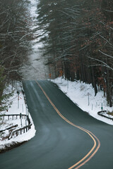 Snowy Driving Road in the Winter Adirondacks New York
