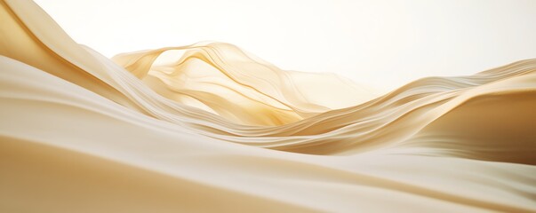 Fototapeta premium Texture ondulante dorée et crème en format panoramique sur fond blanc.