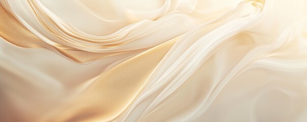 Fototapeta premium Fond abstrait luxueux avec vagues dorées et crème en format panoramique.