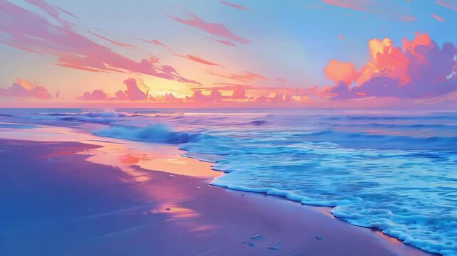 Seamless Looping Anime Ocean Sunset Background Animation