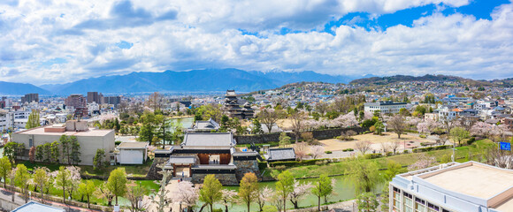 View of the Matsumoto-jo (Matsumoto Castle), National Treasure of Japan, and Matsumoto City, Nagano Prefecture