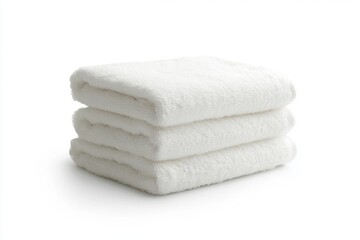 Soft fluffy white towels stacked neatly. Perfect for spa or home use. Ideal for adding a touch of luxury to any bathroom. Experience comfort with every use. Generative AI