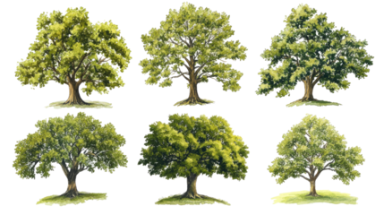 Hand-drawn Watercolor Tree Clipart Set on Transparent Background Generative AI