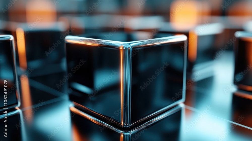 Poster a collection of sleek black cubes with metallic sheen and illuminated edges create a modern geometri