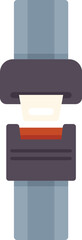Seat belt buckle is fastened, symbolizing safety and security during travel