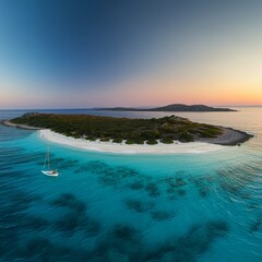 Fototapeta premium Remote island surrounded by crystal-clear turquoise water and white sandy beaches