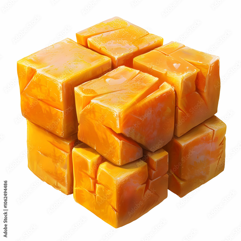Aufkleber a cube made of six yellow blocks with a textured surface and a glossy finish.