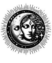 Celestial Crescent Moon and Woman