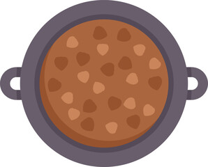Cooking pot containing delicious food with meatballs being prepared on a stove top