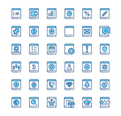 Tablet icons. Outline symbols. Vector blue line icons set