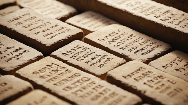 Ancient inscriptions carved on clay tablets showcasing historical language and culture in a museum