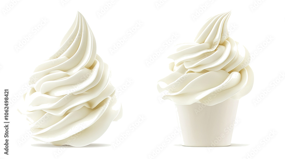 Poster swirls of whipped cream in various forms on a clear background generative ai