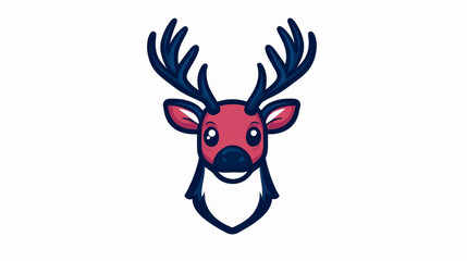 Colorful cartoon reindeer head with antlers on a white isolated background.