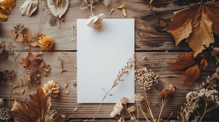 Autumn-themed greeting card mockup with dried plant decoration