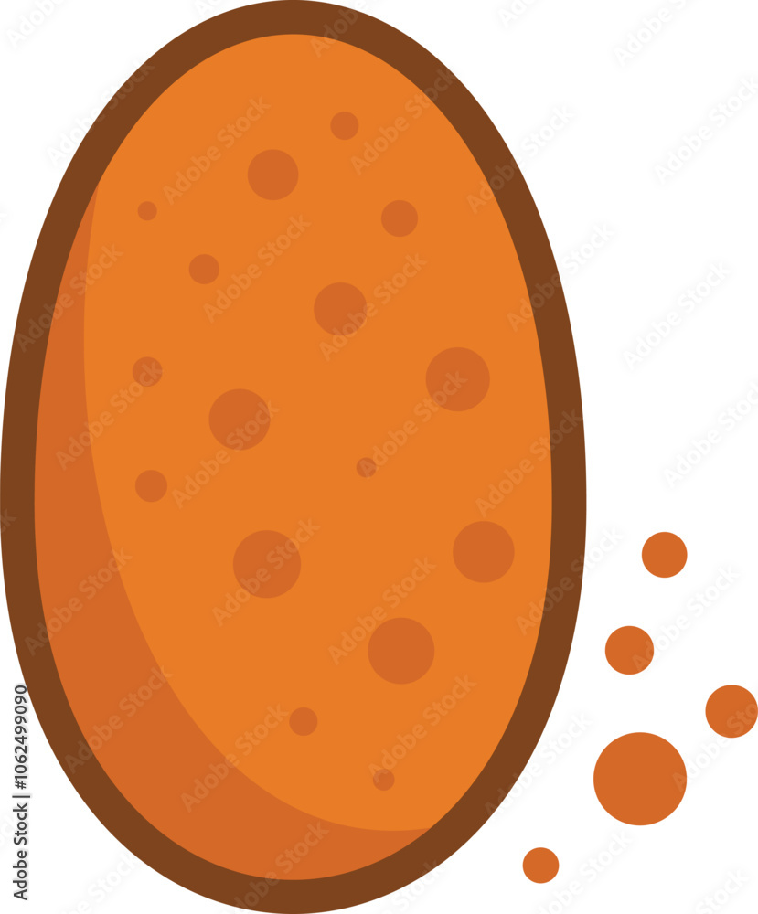 Poster simple vector illustration of a single chicken nugget falling with crumbs, isolated on a white backg