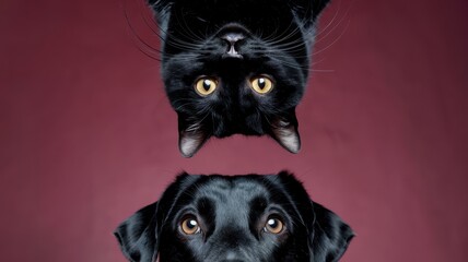 Black Cat and Dog on Dark to Red Gradient Background with Composite Effect