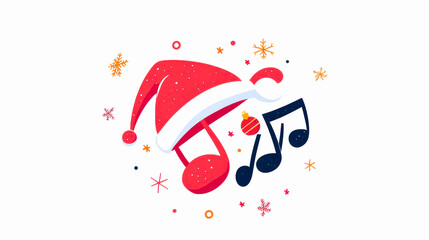 Santa hat with musical notes and festive elements on a white background.