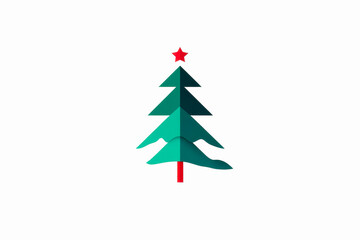 Obraz premium Stylized Christmas tree with a red star on a white isolated background.