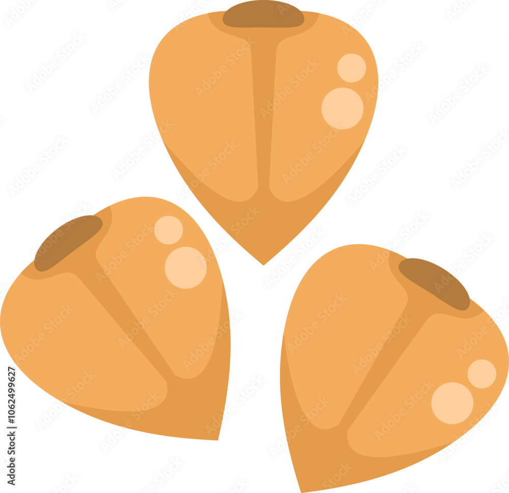 Poster three apricot kernels are rotating as they fall against a white background