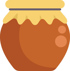 Clay pot is being filled with honey and covered with paper lid and tied with string