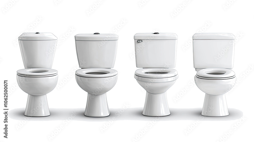 Aufkleber set of four white flush toilets on a transparent background generative ai