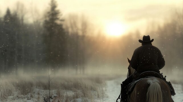 Western life: portrayal of a cowboy immersed in daily ranch work, capturing spirit of independence, hard work, tradition, reflecting the enduring legacy of American West and its cultural significance.