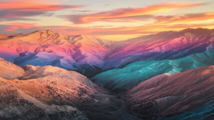 Majestic Mountain Range at Sunset with Pink and Orange Sky