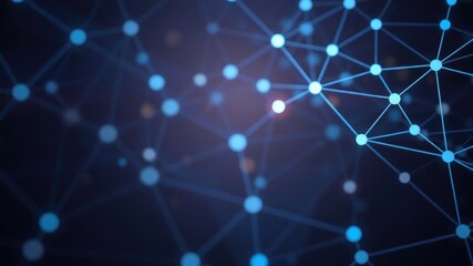 Abstract dark blue digital network connections with glowing lines and nodes, representing finance technology and data transfer, abstract, nodes