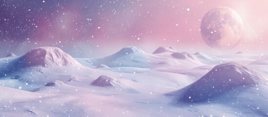 Fototapeta premium Dreamlike snowy landscape beneath a purple-tinged night sky, where the ethereal meets the earthly, creating a vision of sublime beauty and otherworldly peace.