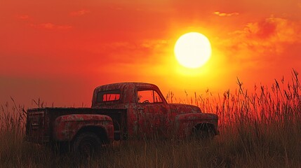 Fototapeta premium Rustic Truck Against a Stunning Sunset Sky
